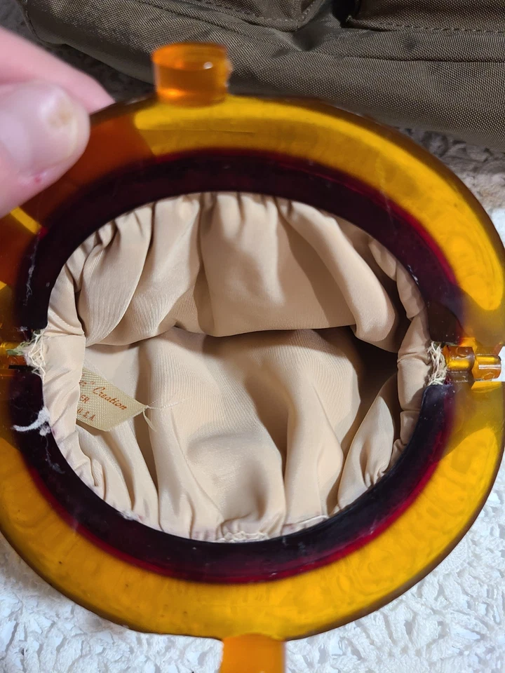 Monedero clutch de cuero vintage Budd Creations verde con asa Lucite 1940’ Foto 3 de 4