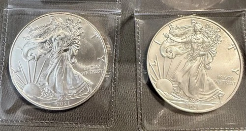 2021 American Silver Eagle Type 1 lot Of 2 Mint Uncirculated 1oz Coins