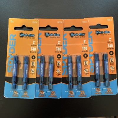 LOT OF  4 8 bits total Spyder 19056 Mach-Blue T40 1/4-in x 2-in Torx Impact 