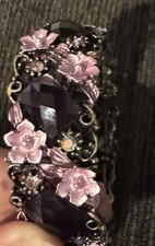 Vintage Purple Rhinestone Floral Hinged Clamp...
