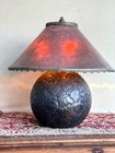 Vintage Arts and Crafts Mica Embossed Copper Leaf Base Table Lamp — photo 1