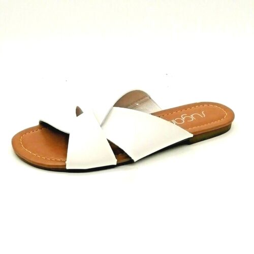 Sugar Womens Olena Slide Sandal White Faux Leather Flat Heel 6.5M NEW