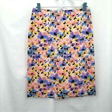 Talbots Pencil Skirt Women 4 Pink Floral Cotton Stretch Knee Length Straight