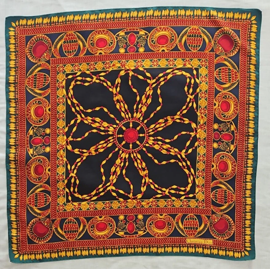Rare authentique foulard en soie CHRISTIAN DIOR femme vintage grand carre 34 pouces