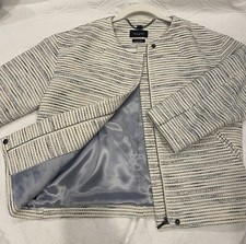 UK Sz 6 AUTOGRAPH JACKET Boucle Tweed Blazer Cream Ivory Crop ITALIAN FABRIC Zip
