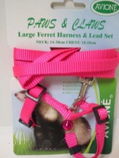 Large ferret adult adjustable nylon walking harness & lead set 18-28cm PINK