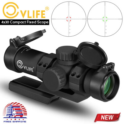 Compact 4x30 Fixed Magnification Rifle Scope w/ Dual-Illuminated Mil-Dot Reticle