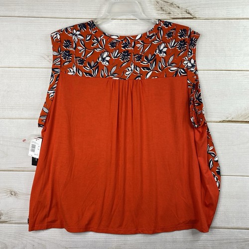 Zac & Rachel Top Womens 3X Red Floral Mixed Media Butto Up Sleeveless Boho NWT - Picture 7 of 7