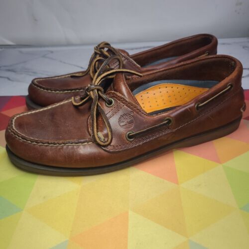 Timberland 2-Eye Lug Sole Boat Shoes, Men 9 Oxblood Leather Loafer 25077 (Brown) - Afbeelding 1 van 13