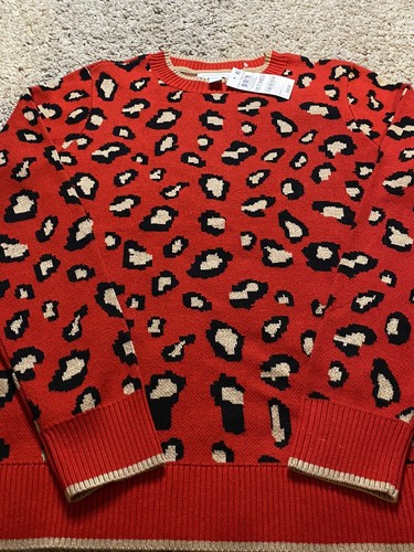 CHARTER CLUB RED KNIT SWEATER CHEETAH 
