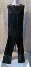 Vintage Henson Kickernick Nylon Pajama Set Pants Shirt Lace Trim Size 34 Small