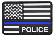USA Flag Police Thin Blue Line Patch [PVC Rubber- Hook Fastener-PL7]