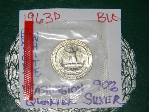 1963-D Uncirculated Silver {BU} Washington Quarter, Denver Mint-BLAZER!! - Picture 4 of 6