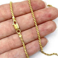 Solid 18K Yellow Gold Over Silver 1.7mm Rope Chain Necklace 16"-24"