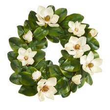 23" Spring Botanical Farmhouse Real Touch Artificial Magnolia Wreath Silk Floral
