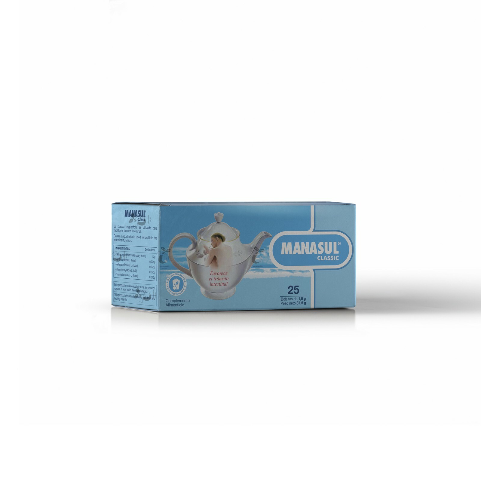 MANASUL Infusión Laxante a base de Sen, Melisa, Menta, Regaliz y Anis Verde.