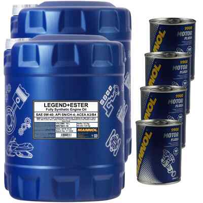 20L Motoröl MANNOL SAE 0W-40 LEGEND+ESTER 4x MANNOL Motor Flush ADDITIV