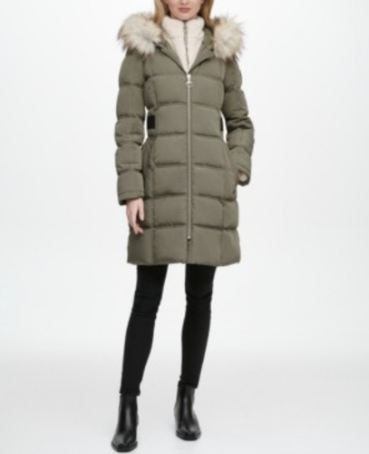 DKNY Fleece Lined Faux Fur Trim Hooded 