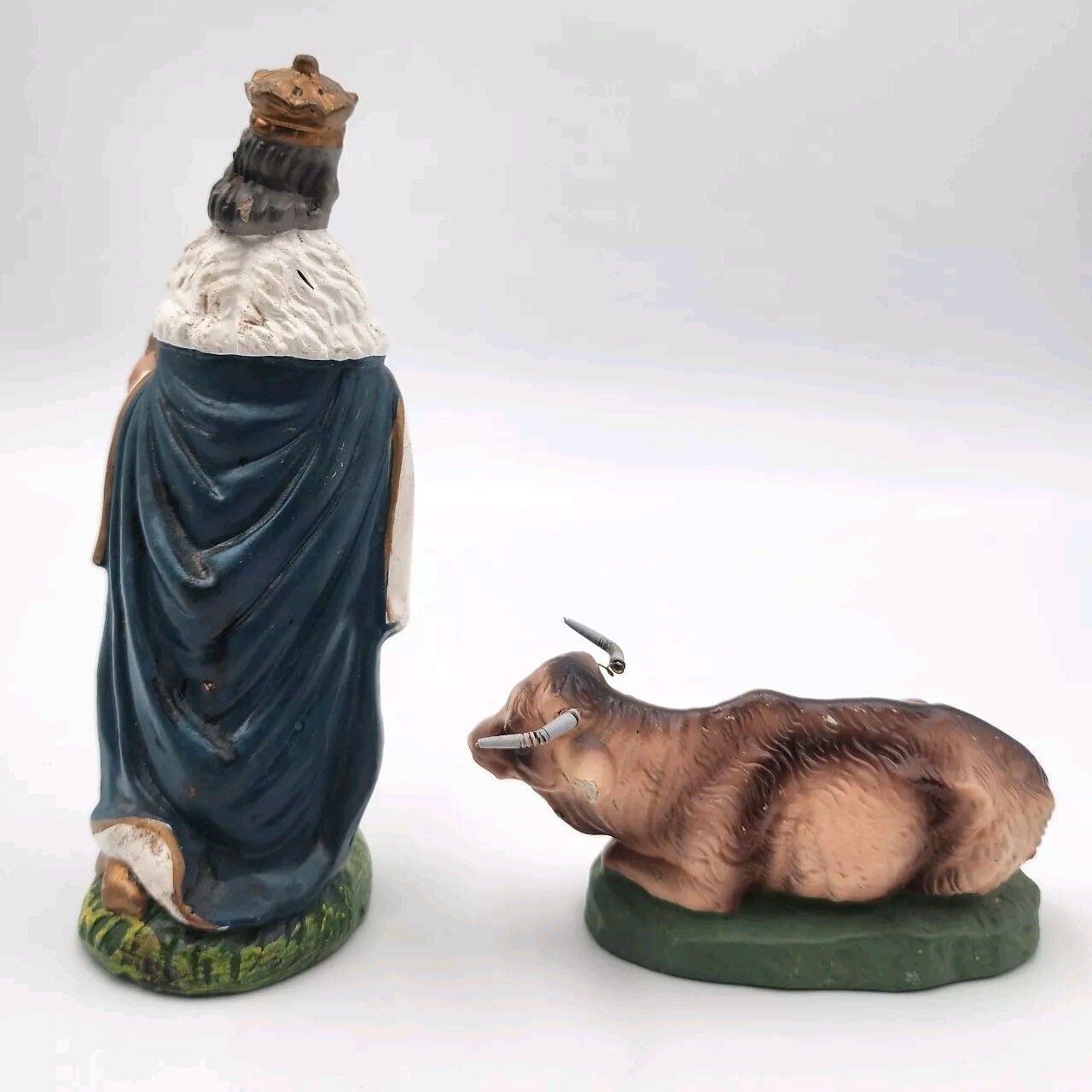 Wales Wiseman Nativity Figures King & Cow Christmas Vintage Paper Mache Japan