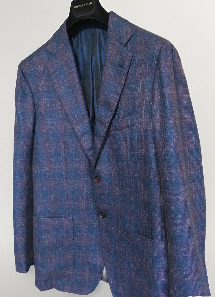 KITON Cashmere Silk & Linen Tweed Tartan Blazer Jacket Purple IT48/S RRP £7,750 - Image 4 of 4