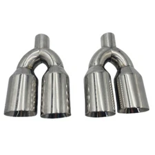 QUAD 4" OUT CHROME EXHAUST TIP STAGGERED L&R PAIR 2.5" INLET DUAL WALL ANGLE CUT