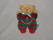 Soft Dreams Merry Christmas Teddy Bear Rattle Plush Red Green Stripe Tree 7.5"