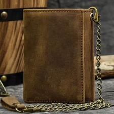 Men Leather Tri-fold Vintage Biker Chain wallet With Snap Closur CARD Holder NEW