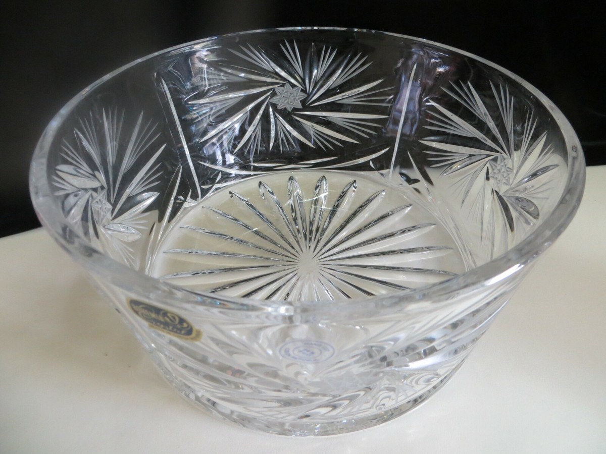 Vintage Bohemian Crystal Bowl Pinwheel Starburst Straight Sides 9
