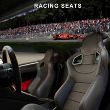 Pair Black Universal Reclinable Racing Seats 2 Sliders Leather Bucket Sport Seat