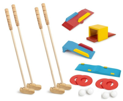 4 Spieler Crazy Golf Garten Spiel Set 4 x Schläger & Bälle 4 x Löcher 4 x Hindernisse