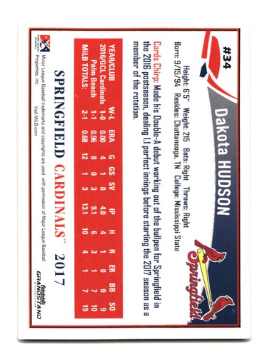 2017 Tribüne Springfield Cardinals # NNO Dakota Hudson - Bild 2 von 2