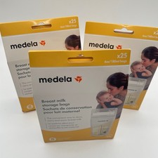 Medela Breast Milk Storage Bags 6oz 180ml 25 Count Double Zip BPA Free lot of 3