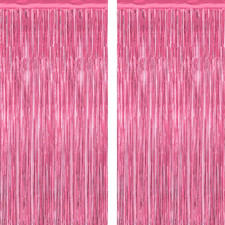 2 Pack Pink Party Decorations, 3.28 FT X 7.05 FT Pink Backdrop, Metallic Tinsel