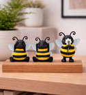 Set of 3 Three Wise Bees Resin Figurines – See Hear Speak No Evil – 9.5cm Tall