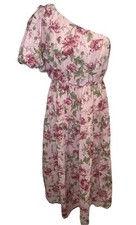 SHOW ME YOUR MUMU Deluca Pink Floral One Shoulder Linen Blend Tiered Dress Sz XL