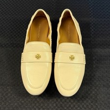 Tory Burch Cream Leather Ballet Loafers Gold Tone Hardware 5M