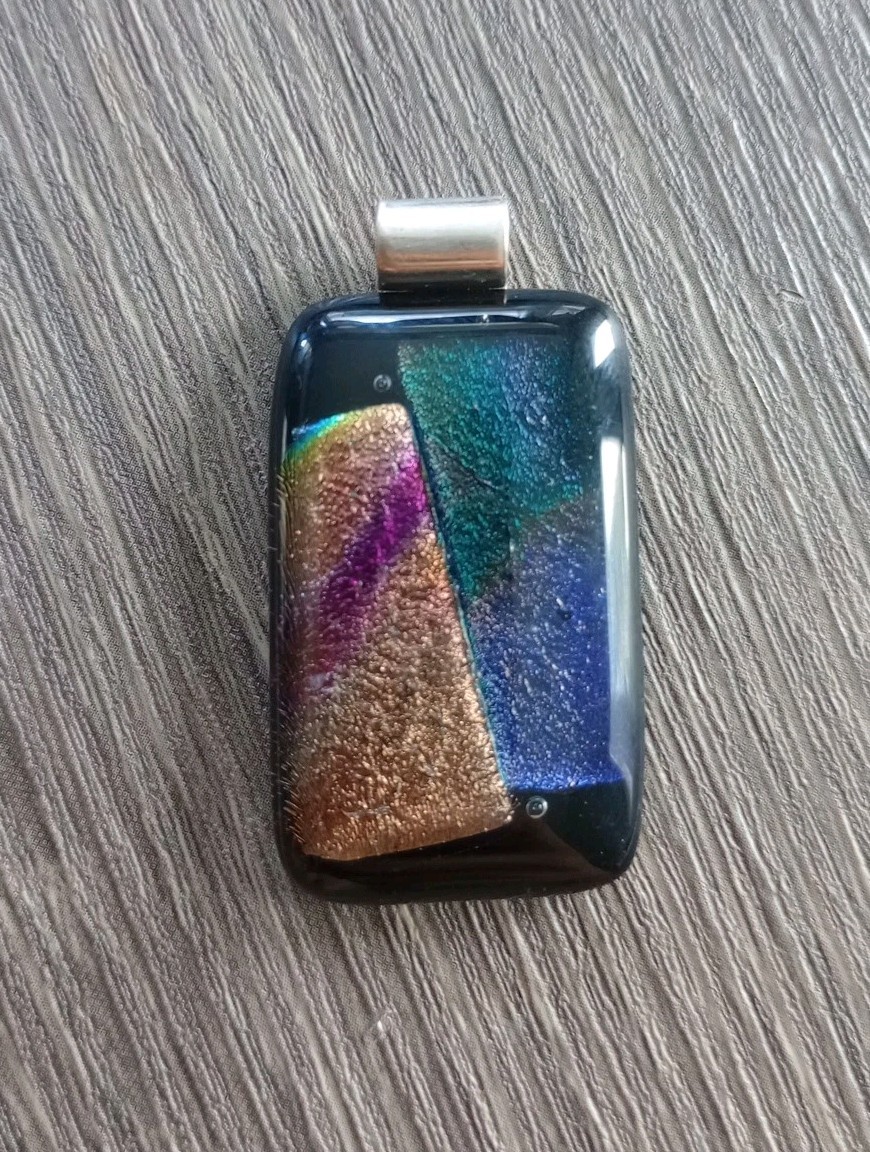 925 Sterling Silver Rectangular Dichroic Glass Pe… - image 1