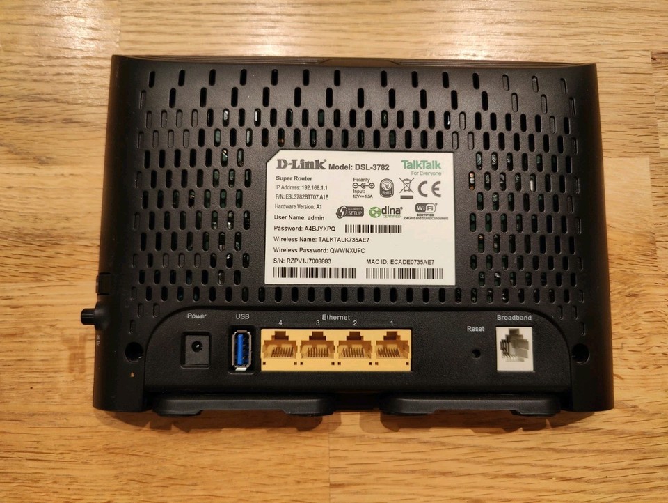 TalkTalk Super Router D-Link Model DSL-3782 Broadband WiFi Router Modem ...