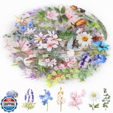 160Pcs Natural Flower Stickers for Scrapbooking,Self-Adhesive Tra