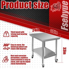 24 x 30 x 32 Inch Stainless Steel Prep Table Work Table with 4 Casters