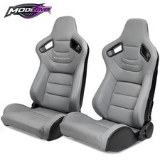 Universal Racing Seats Dual Sliders Grey Pucarbon Leather Back Pair Reclinable Universal Racing Seats Dual Sliders Grey Pucarbon Leather Back Pair Reclinable