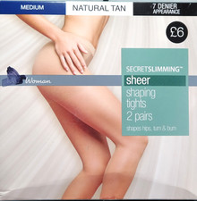 2 Pairs M&S 7 Denier Secret Slimming Shaping Natural Tan Tights Medium FREE P&P