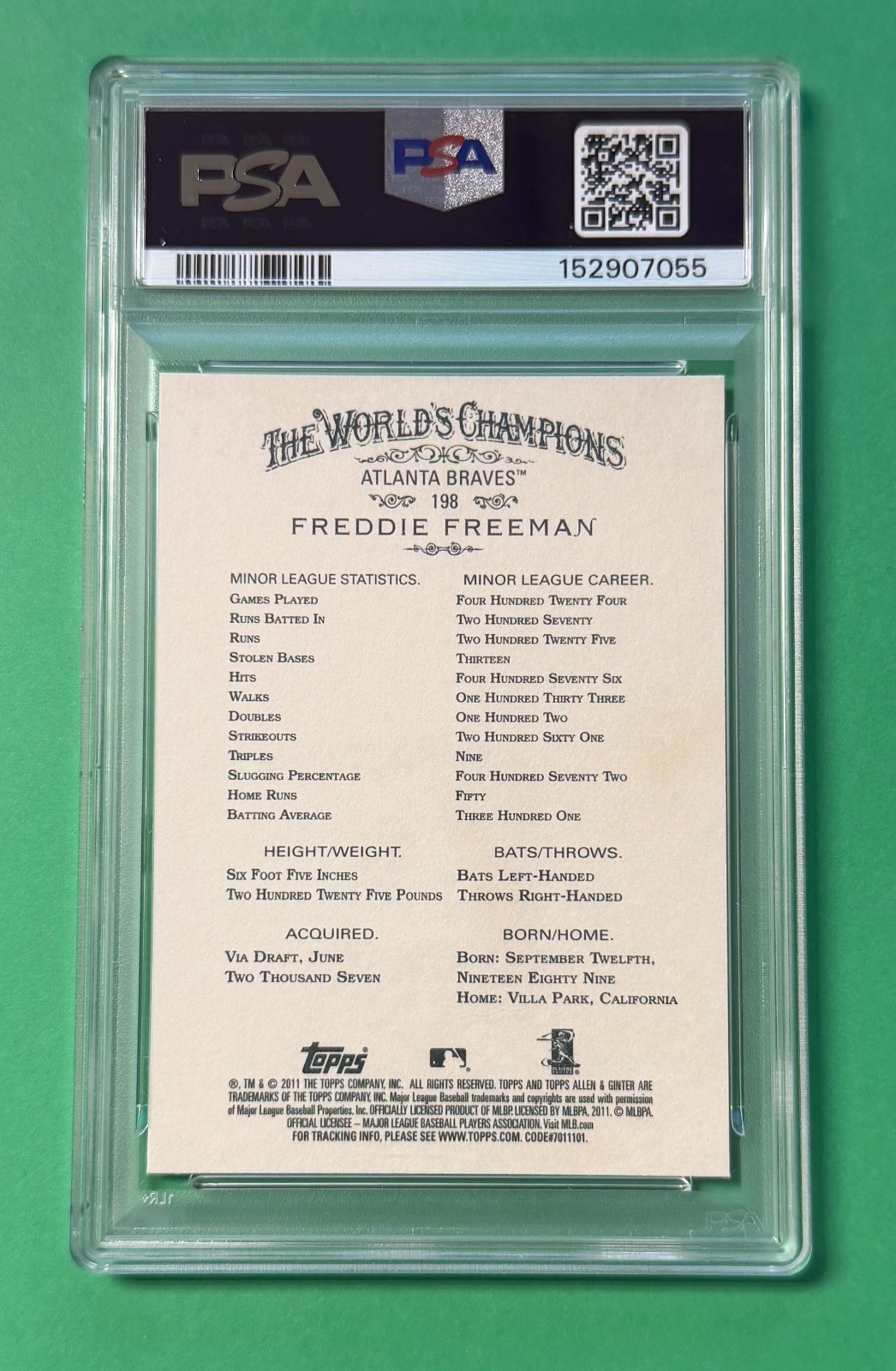2011 Topps Allen & Ginter FREDDIE FREEMAN Rookie RC #198 PSA 10 Gem Mint Braves view 4