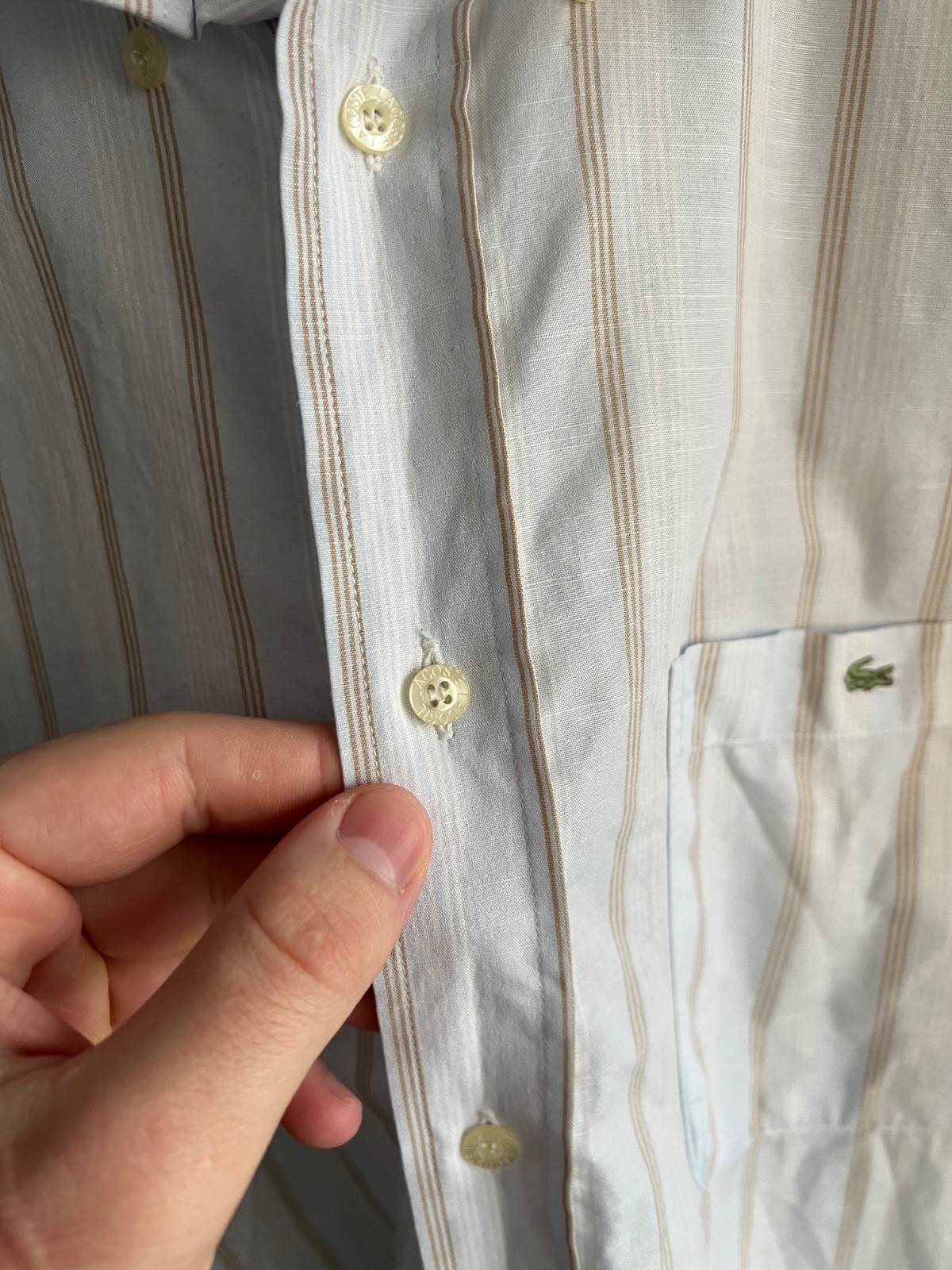 Mens Lacoste Striped Shirt Short Sleeve Size 44 Light Blue Casual thumbnail 6