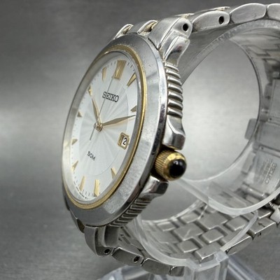 Seiko Watch Men 36mm White Dial Two Tone Date 7N32-0CH0 New