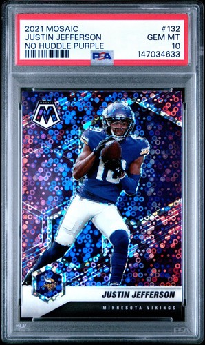 2021 Panini Mosaic Football - JUSTIN JEFFERSON #132 PSA 10 No Huddle Purple /50