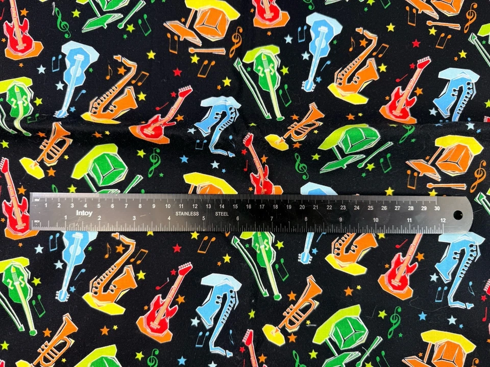 Colorful Musical Instrument Fabric Exclusively Quilters 44x 2 Yards On Black - Image 2 of 3