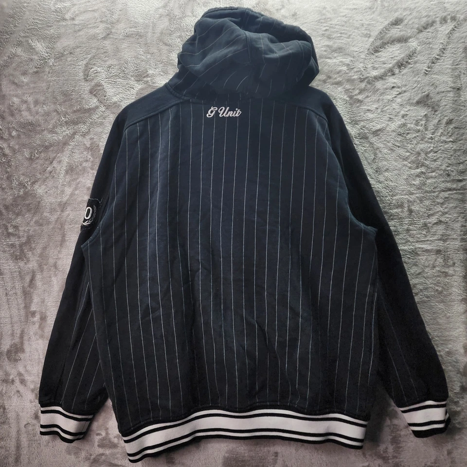 Vintage G-Unit 50 Cent Heavyweight Zip Up Hoodie 2XL Black Pinstripe Y2K Hip Hop - Image 2 of 4