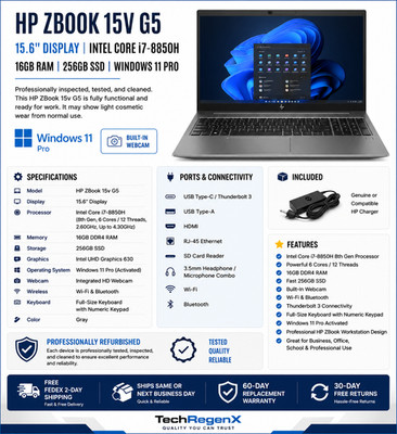 HP ZBook 15v G5 15.6'' i7-8850H 16GB RAM 256GB SSD Windows 11 Pro