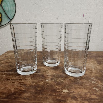 Set Of 3 Vintage Pasabahce Turkish Block  Optic Clear  Glasses 5  H 8 oz.